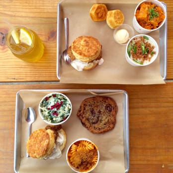 Honey Butter Fried Chicken - Chicago, IL, United States. Honey Butter Chicken Biscuit, Pimento Mac & Cheese, Roasted Garlic Grits, Roasted Sweet Potato Salad, Kale & Cabbage Slaw