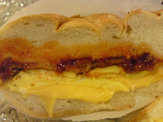 bacon egg and cheese on a roll bacon egg and cheese on a roll