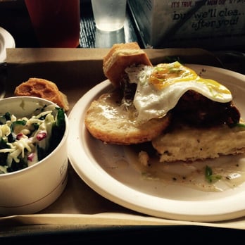 Honey Butter Fried Chicken - Chicago, IL, United States. Yummy!!! Biscuits and gravy with boneless fried chicken thigh and a sunny side up egg