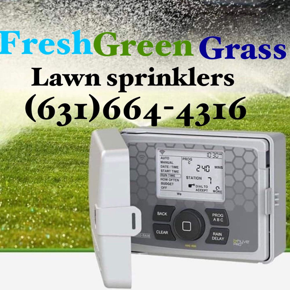 Fresh Green Grass Lawn Sprinklers