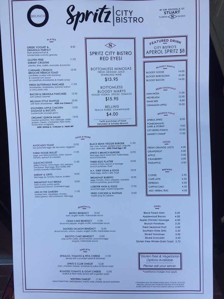 Online Menu of Spritz City Bistro Restaurant, Stuart