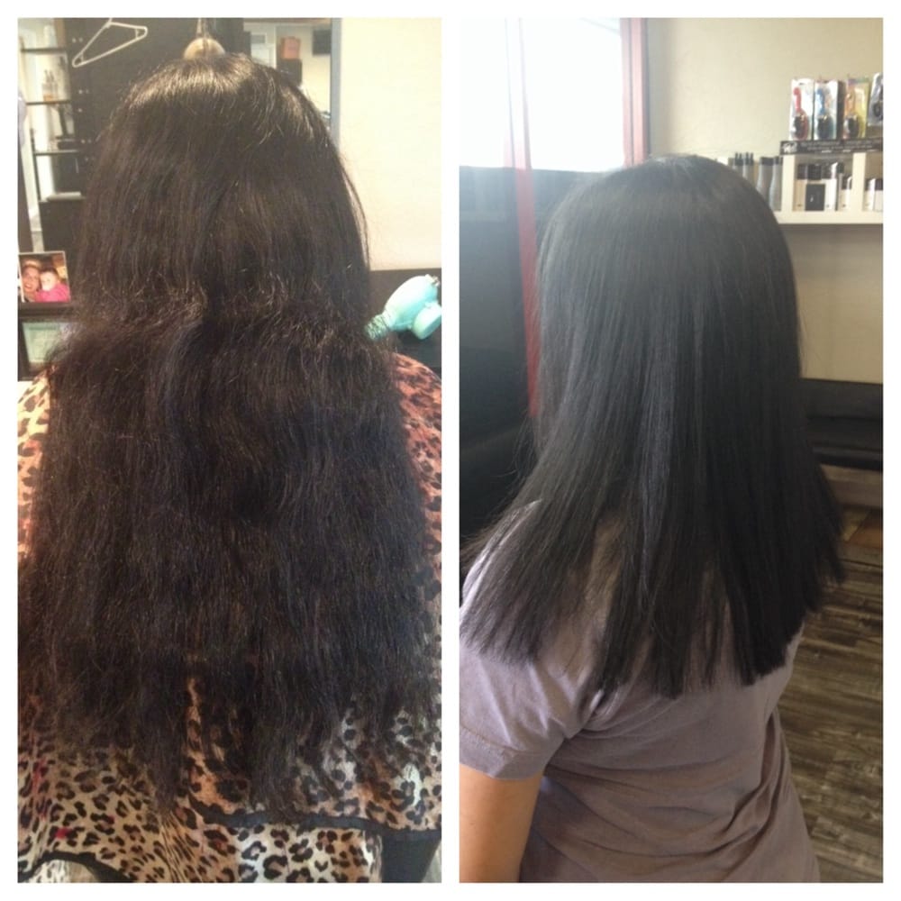 Before and after cut deep conditioning treatment and flat iron by Erin