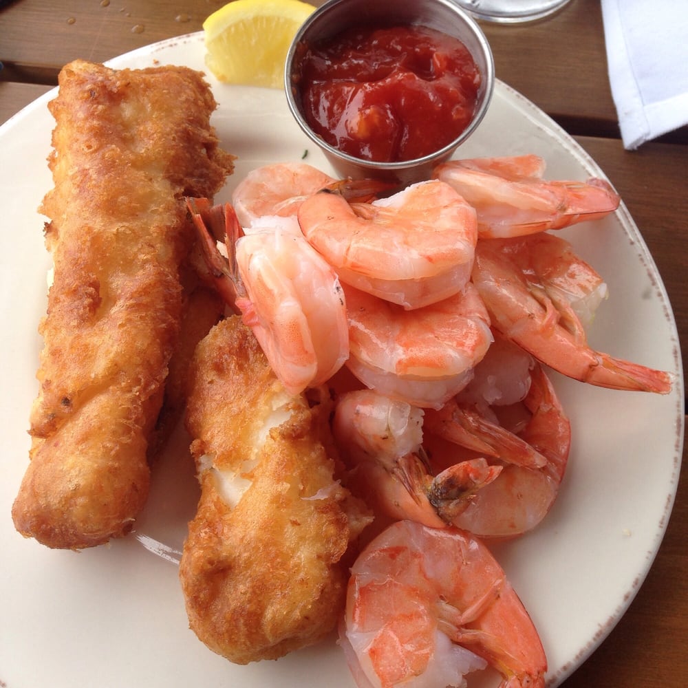 Split the fish and chips with the peel and eat shrimp and