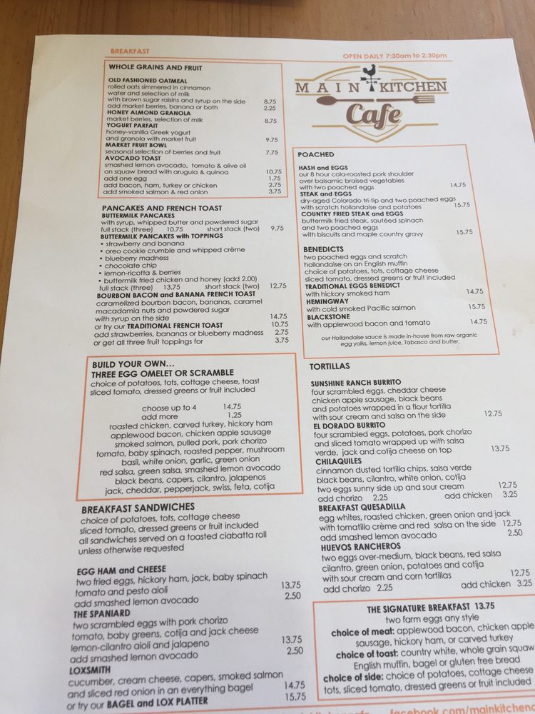 Online Menu Of Main Kitchen Cafe Restaurant Granada Hills