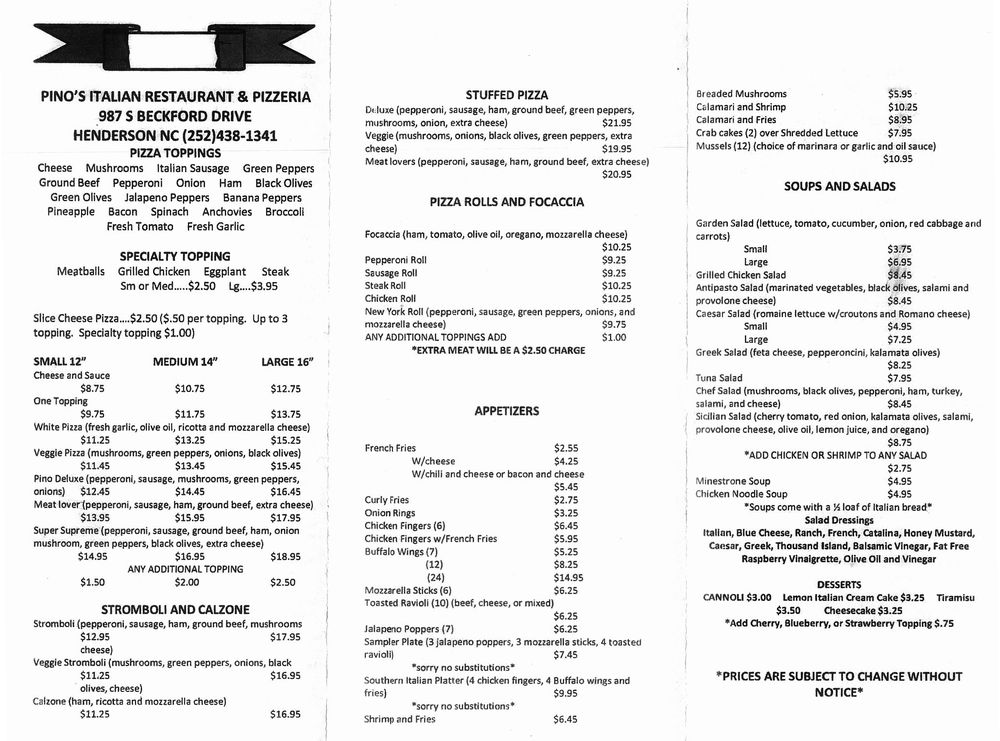 Online Menu of Pinos Italian Restaurant Restaurant, Henderson, North