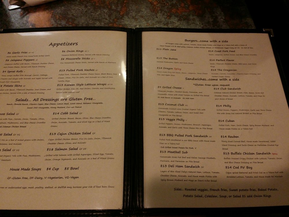 Online Menu Of Jack Sprats Restaurant Cottage Grove Oregon