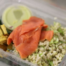 Photo of Thistle - San Francisco, CA, United States. Brussel sprouts, kale, squash and brown rice salad with wild-caught smoked salmon.