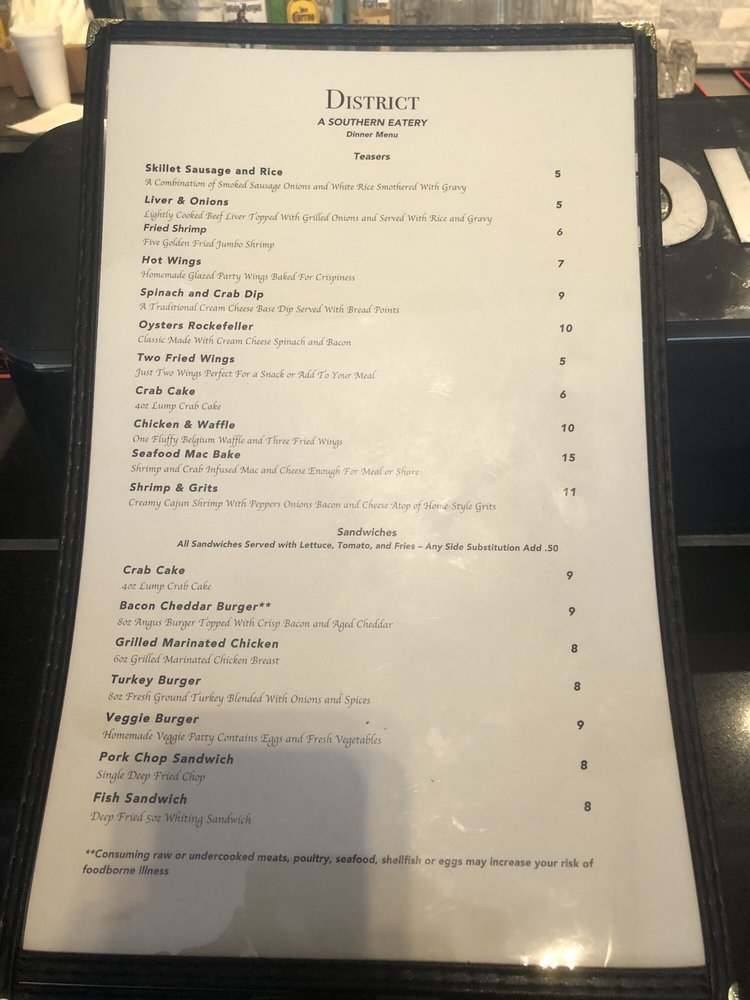 Online Menu of District Restaurant, Portsmouth, Virginia, 23704 Zmenu