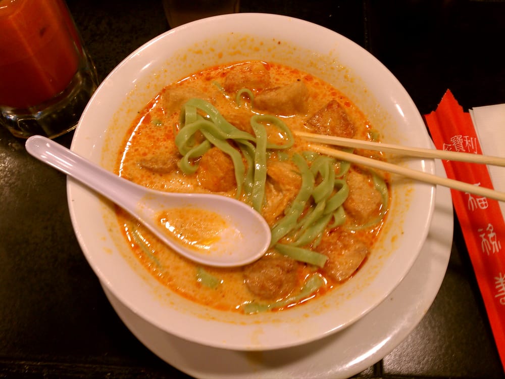Curry Tofu Noodle soup with all fried tofu and spinach noodles Yelp