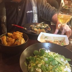 Photo of Fix Wine Bar + Restaurant - Sydney New South Wales, Australia. Black angus skirt steak, spammer crab and chili linguine. Also thrice cooked lamb roasties, and salt and pepper school prawns.