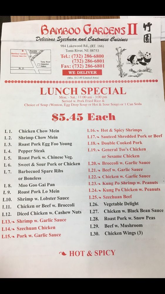 Online Menu of Bamboo Gardens II Restaurant, Toms River, New
