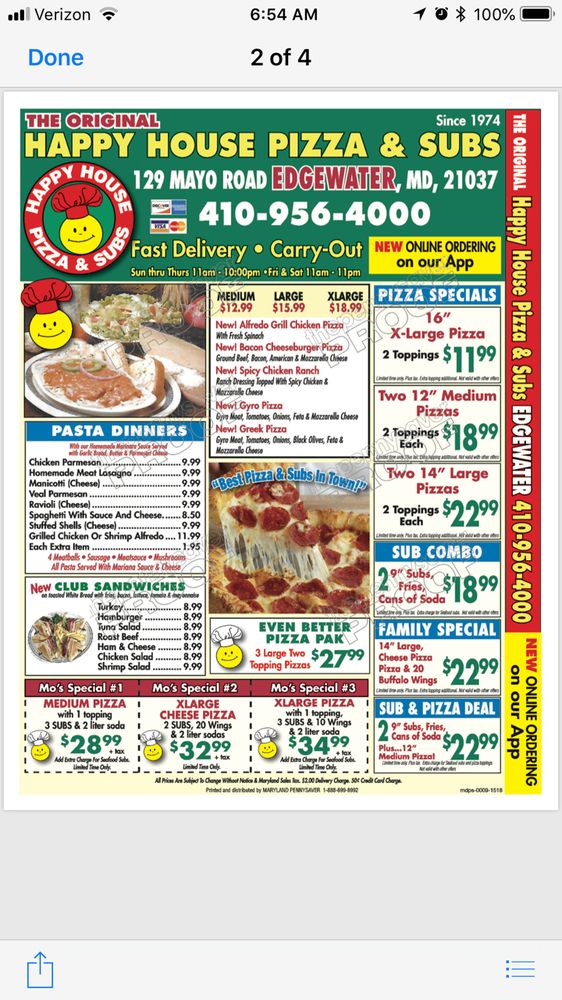 Happy House Pizza & Subs Order Food Online 10 Reviews Pizza 129 Mayo Rd Edgewater, MD