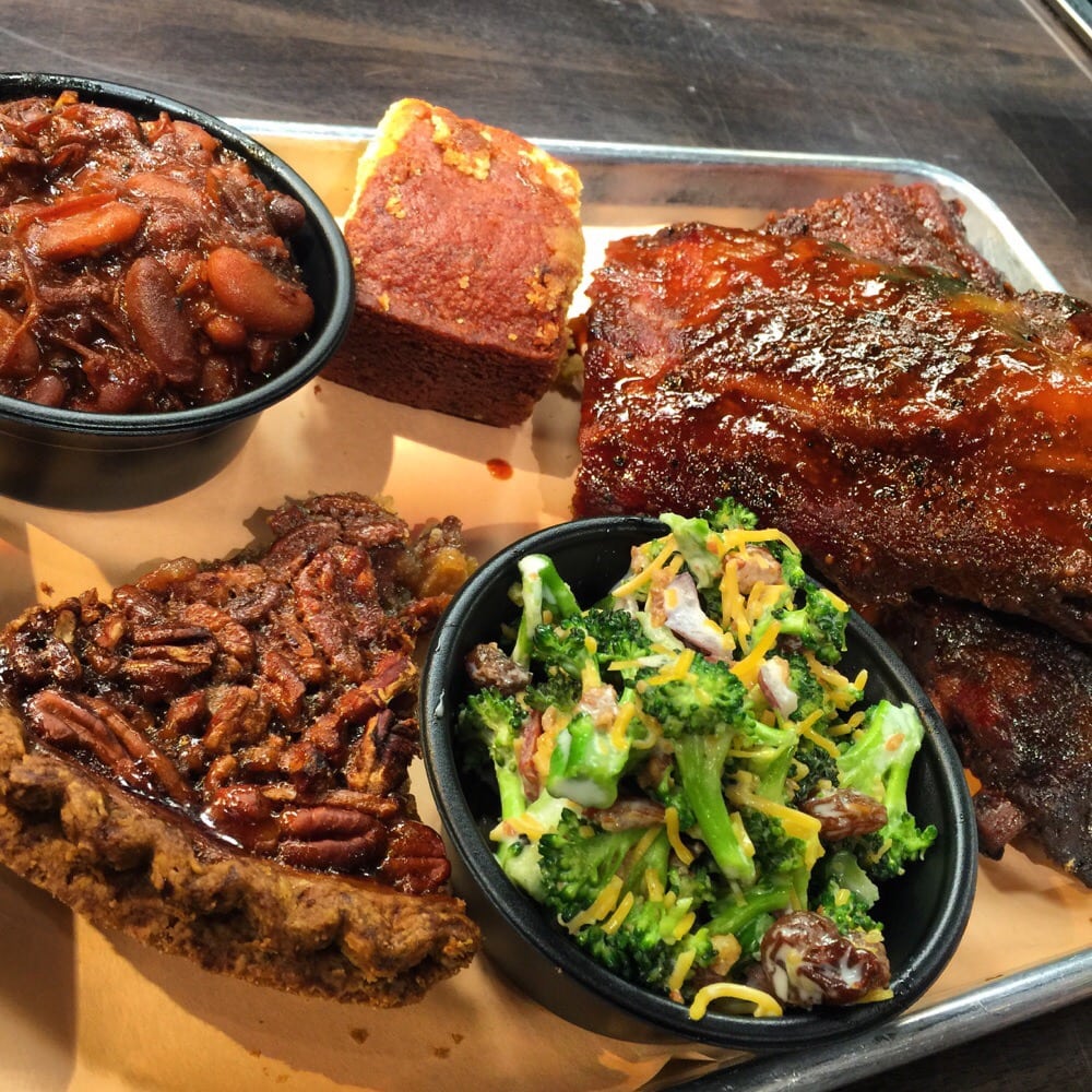 full rack of baby back ribs sides of broccoli salad and full rack of baby back ribs sides of broccoli salad and
