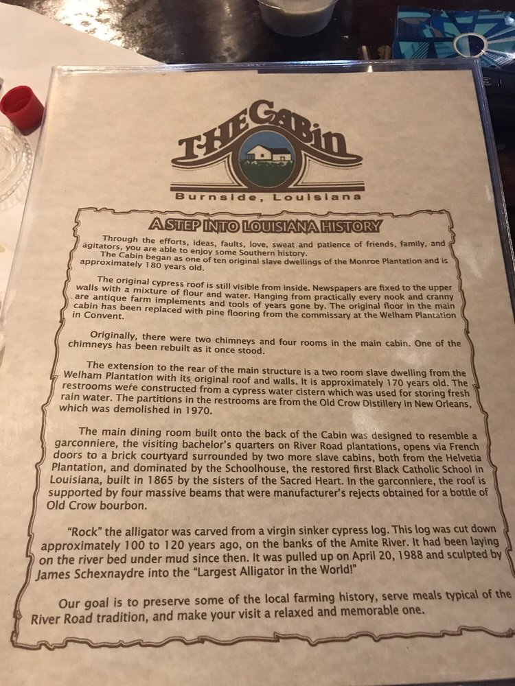 Online Menu Of The Cabin Restaurant And Events Restaurant