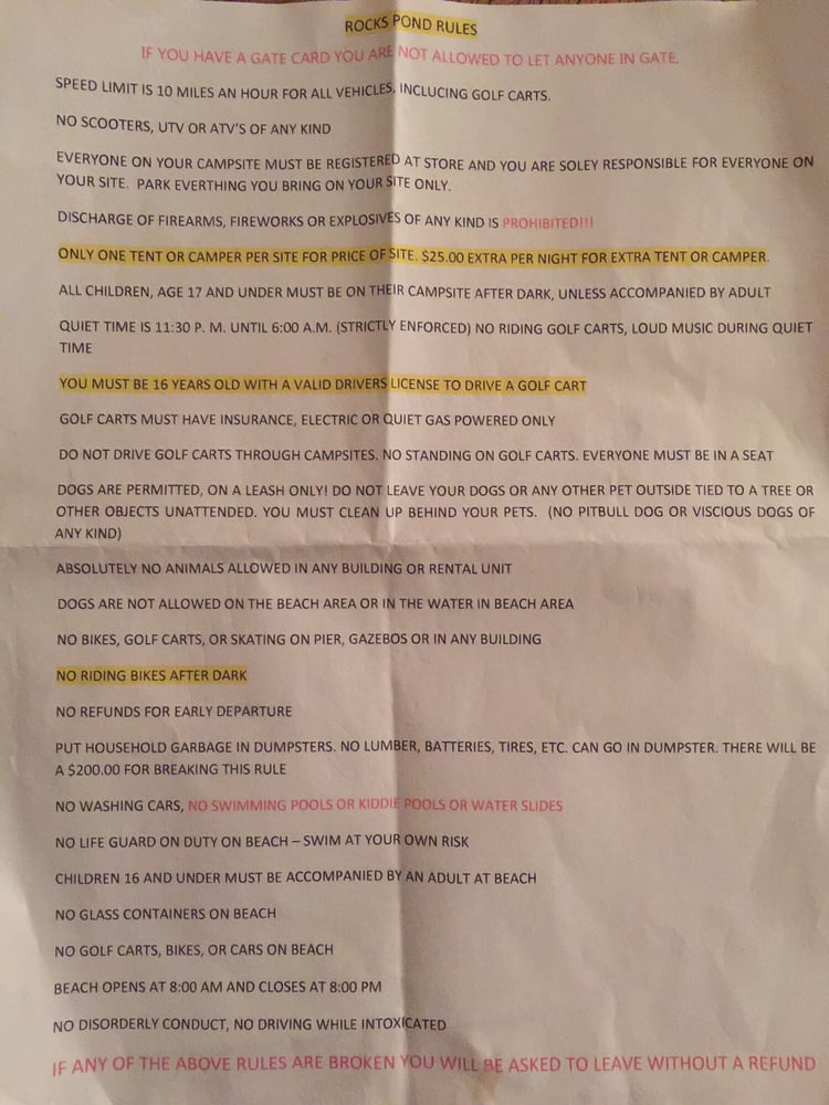 Rocks Pond Campground and Marina Campgrounds 108 Rocks Pond Rd