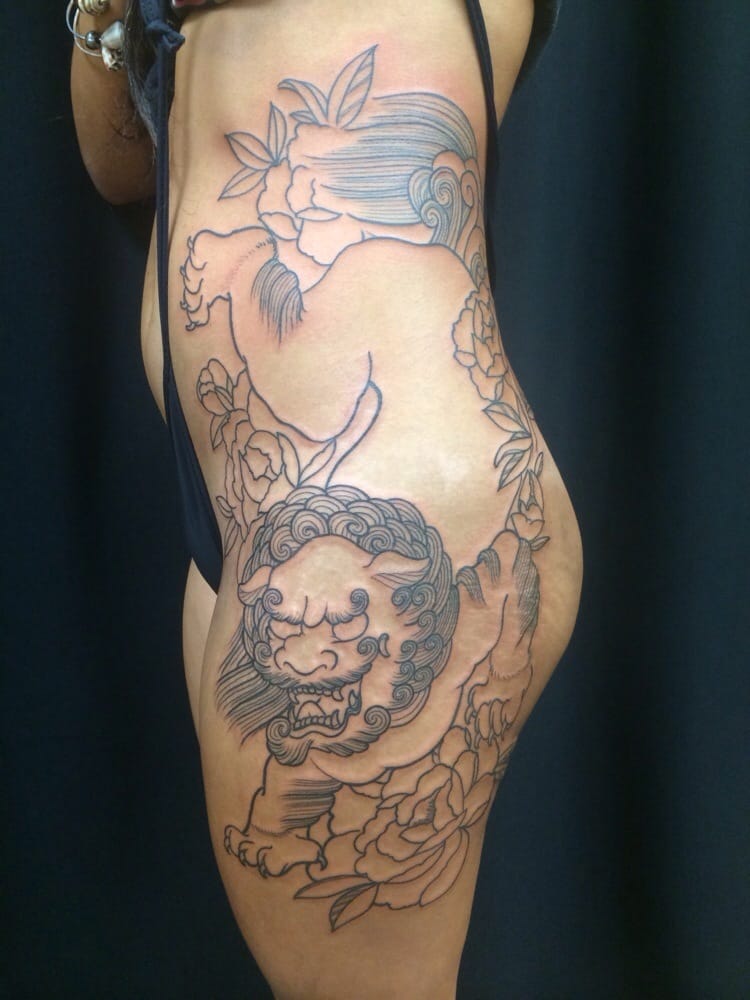 My foo dog\/peony piece done by Brian. This is my FIRST tattoo. Can\u002639;t wait to finish it Yelp My foo dog\/peony piece done by Brian. This is my FIRST tattoo. Can\u002639;t wait to finish it Yelp