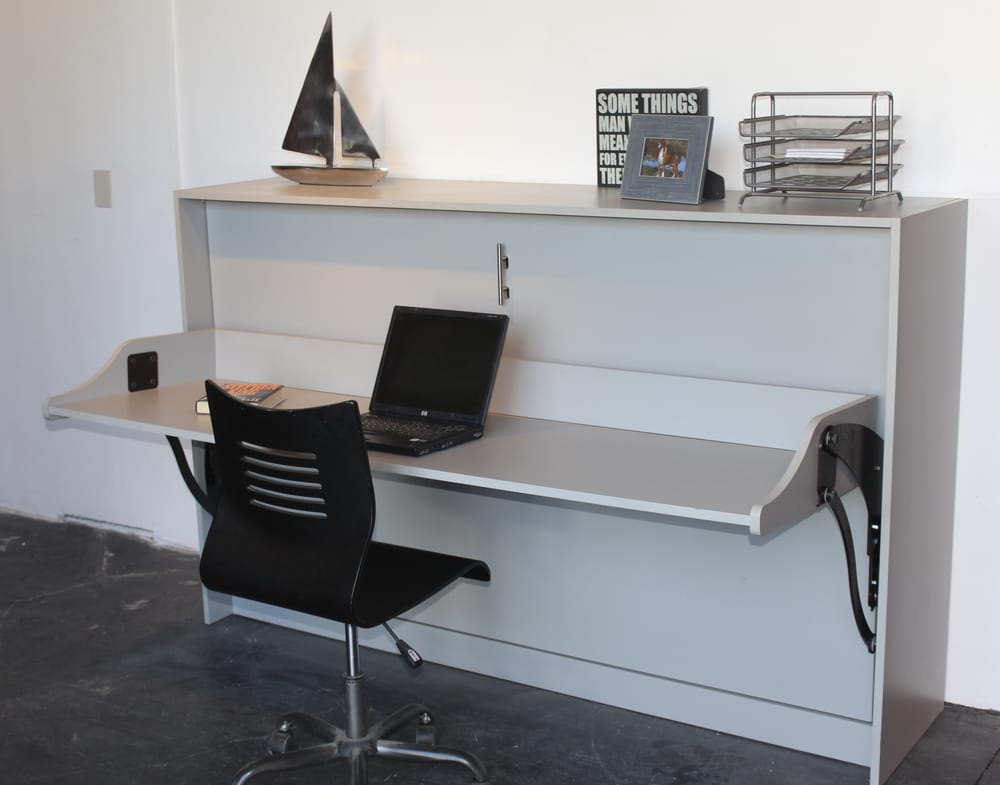 Murphy Deskbed - twin horizontal in grey hpl - features a ...