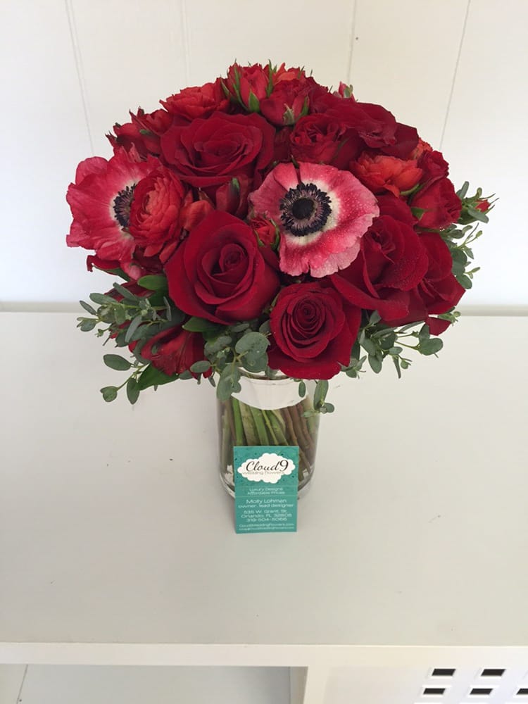 Non Traditional Red Rose Bouquet With Anemones Ranunculus And Photo Of Cloud 9 Wedding Flowers Orlando Fl United States Non Traditional