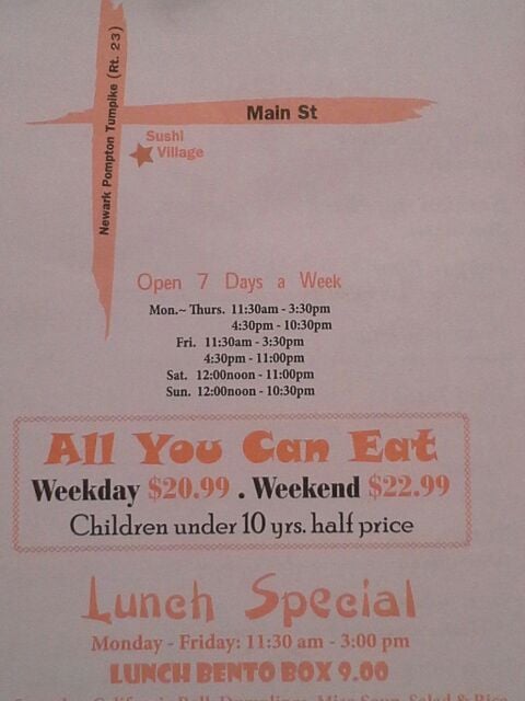 sushi village hours westwood nj