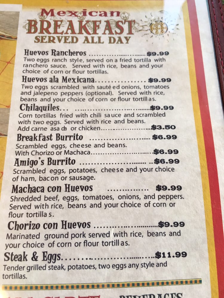 Mexican Breakfast Menu