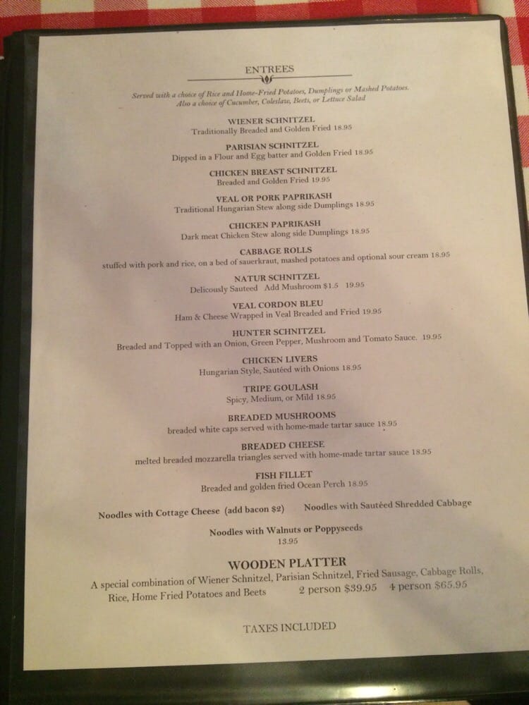 Image of country style hungarian menu