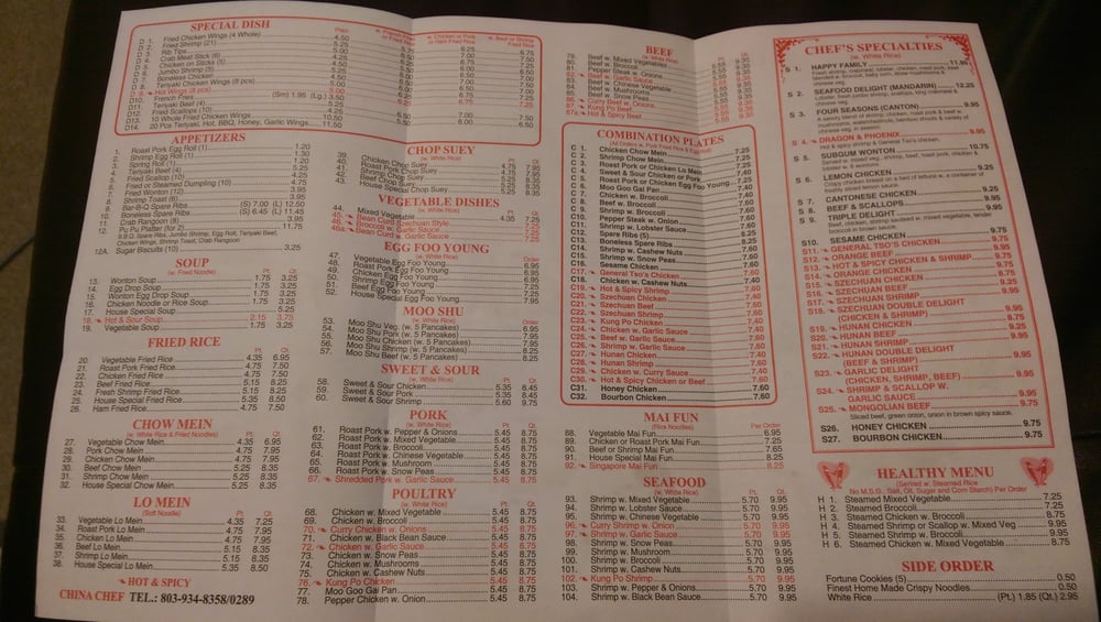 Online Menu of China Chef Restaurant, Sumter, South Carolina, 29154 Zmenu