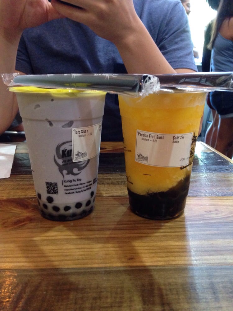 Taro slush and passion fruit slush with bubbles!! Yelp
