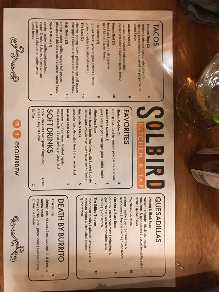 Online Menu Of Solbird Kitchen Tap Restaurant Fort Wayne