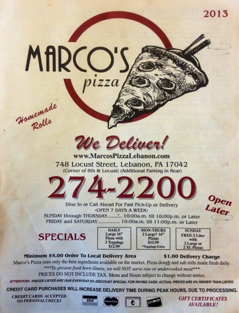 Marco’s Pizza Pizza 748 Locust St, Lebanon, PA Restaurant Reviews