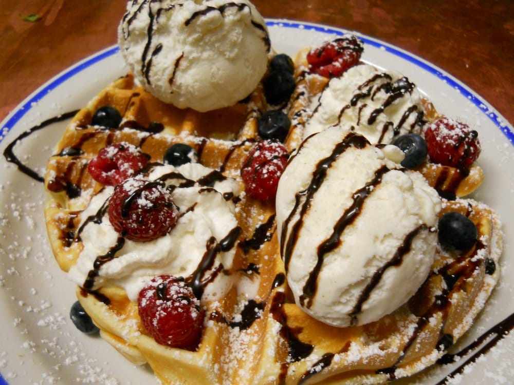 Waffle with ice cream, whip and fruits =) Yelp