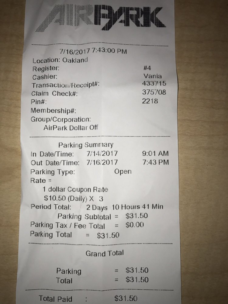 Airpark oakland airport parking coupon