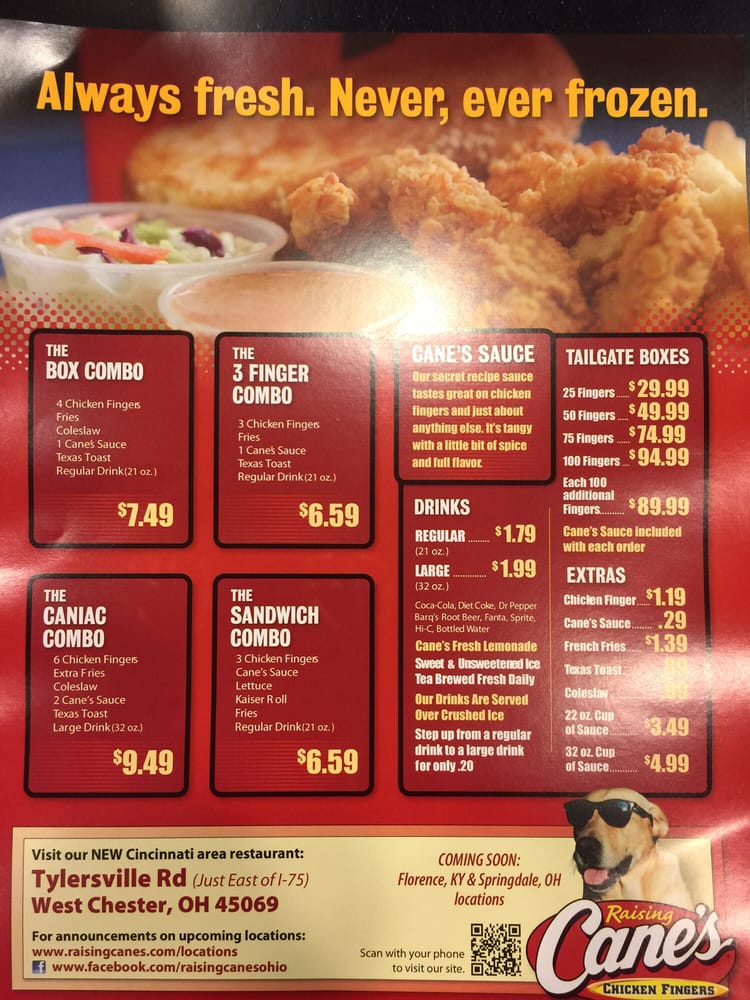 Cane's visalia menu