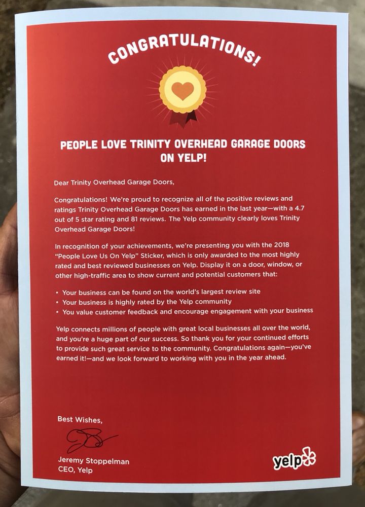 After Receiving So Many 5 Star Reviews From Happy Customers I Got A Photo Of Trinity Overhead Garage Doors Benicia Ca United States After Receiving