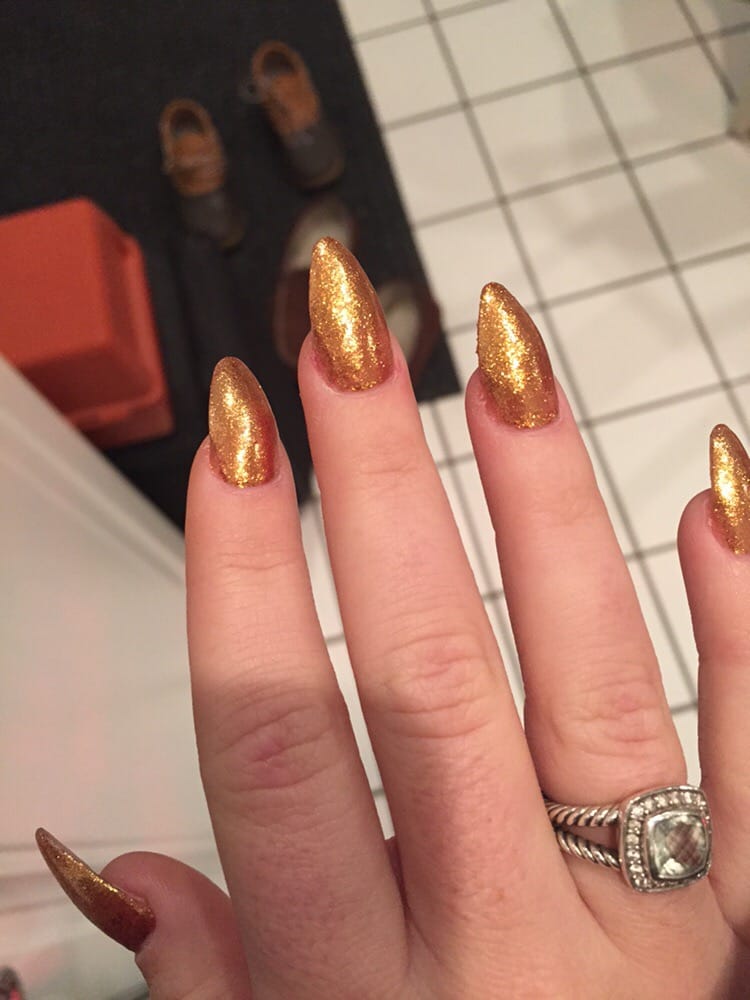 Acrylic Gold Almond Shaped Nails By Lisa Yelp Photo Of Halo Day Spa Columbia Md United States Acrylic Gold
