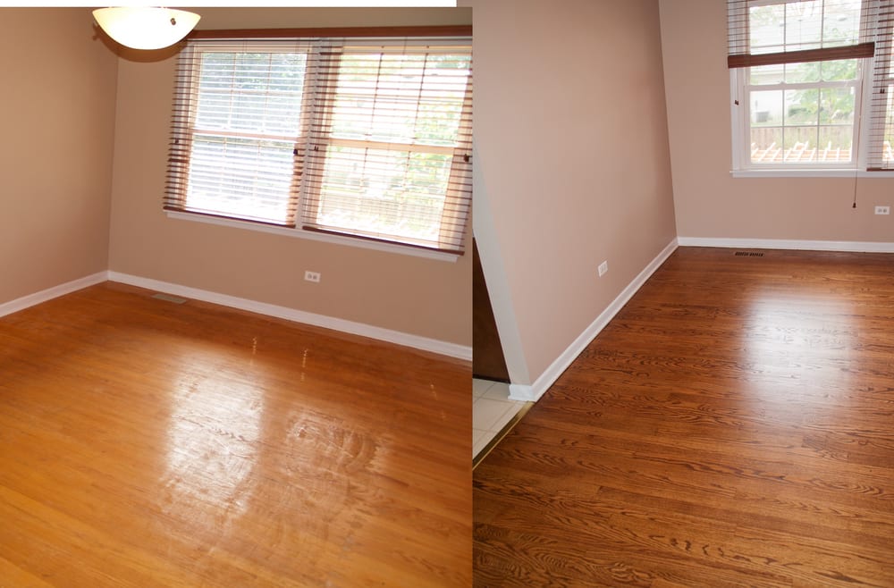 old floor on the left new refinished floor on the right old floor on the left new refinished floor on the right