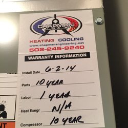 Chapman Heating Cooling Air Conditioning Hvac 1209 Photo Of Chapman Heating Cooling Louisville Ky United States Warranty Sticker
