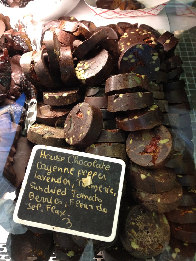 House chocolatesmade with Cayenne pepper, lavender, turmeric