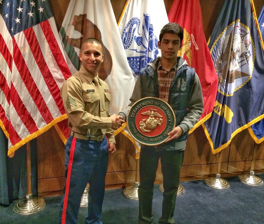 senior from gahr high school just after he swore into the delayed marines poolee