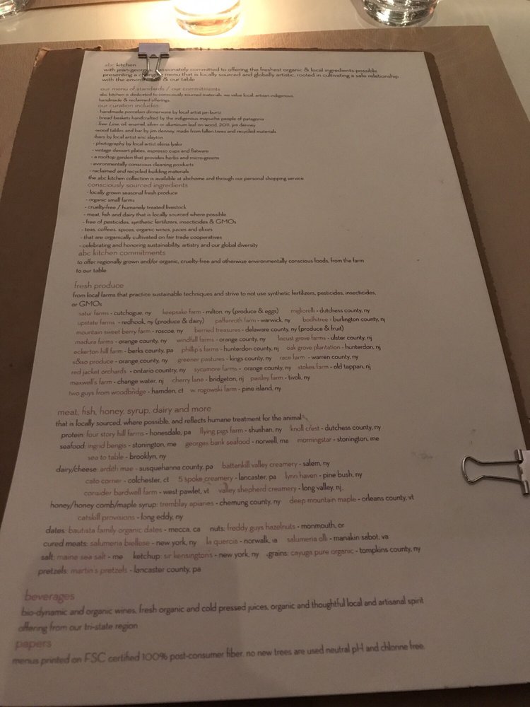 Abc Kitchen New York City Menu Abc Kitchen New York City Menu