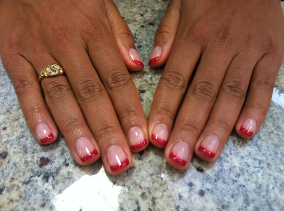 Ring in the new year with red hot glitter tips! Using Gelish Good