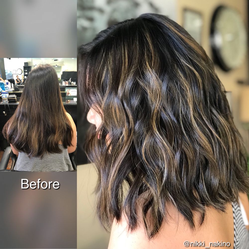 Brunette balayage on lob haircut , Yelp