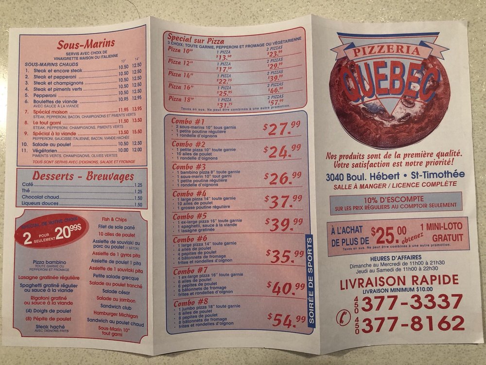Quebec Pizzeria Pizza 3040 Boul Hebert, SalaberryDeValleyfield, QC Restaurant Reviews