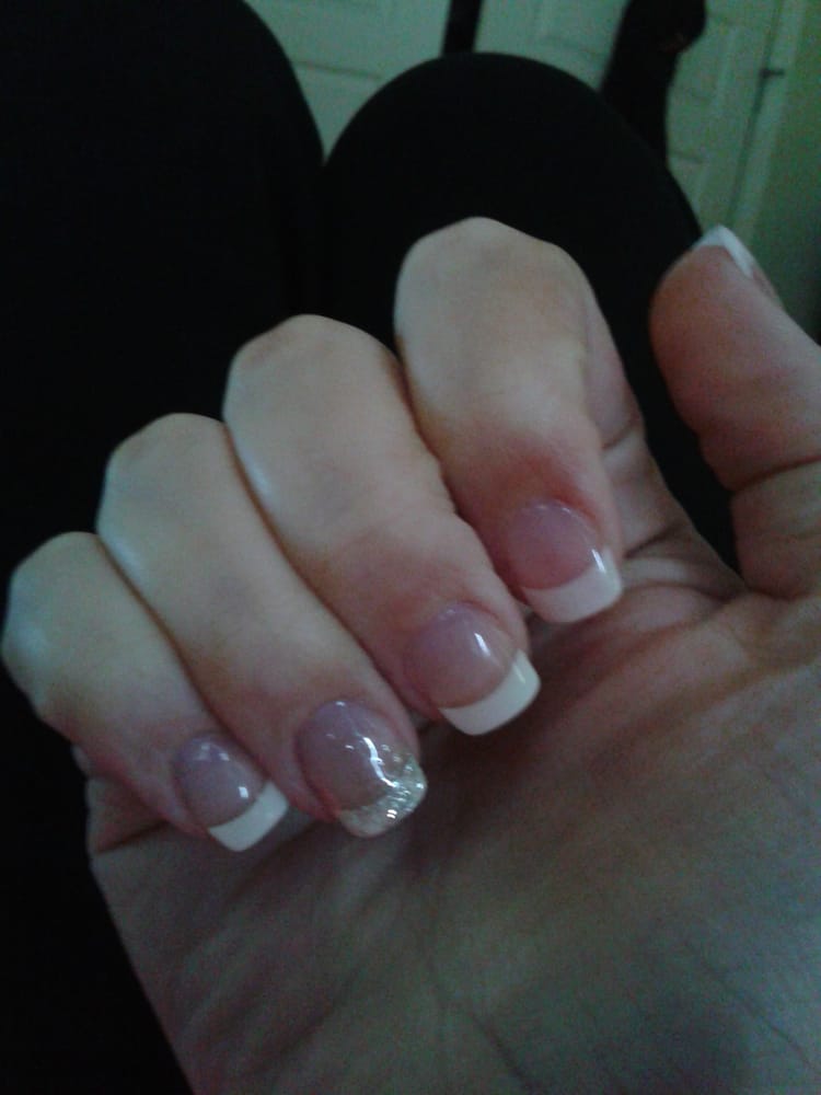 White Tip Powder Gel Nails Sport Length With Rounded Square Filed Photo Of Pinky Toes Nail Studio Shrewsbury Ma United States White