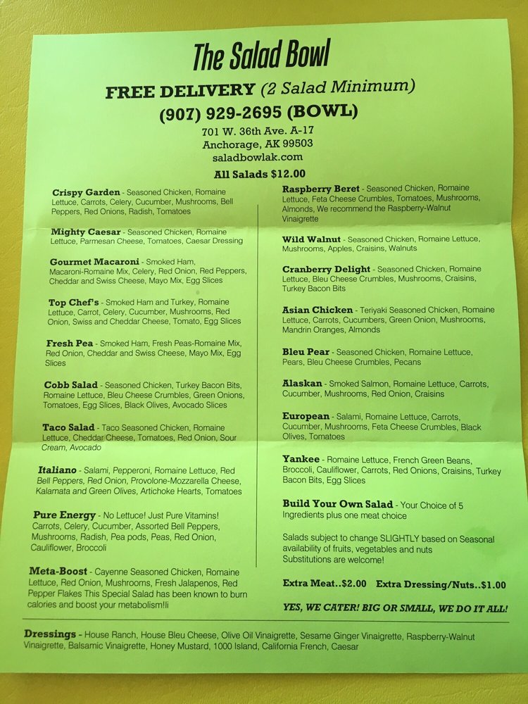 The Salad Bowl Salad 701 W 36th Ave, Anchorage, AK Restaurant