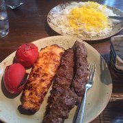 soltani kabob on the right and chicken barg on the left personally liked soltani way - Rumis Kitchen Menu soltani kabob on the right and chicken barg on the left personally liked soltani way - Rumis Kitchen Menu