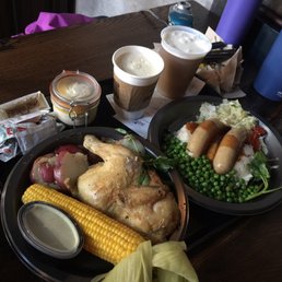 Bangers & mash with hot & cold butter beer. Chicken dinner