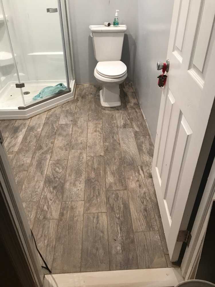 New Bathroom Floor Tile Installation Using 3 Foot Wood Look Plank Photo Of Tile Maryland Conowingo Md United States New Bathroom Floor