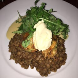 Nansen - Berlin, Germany. Vegetarian option: lentils and pumpkin stuffed zucchini flowers