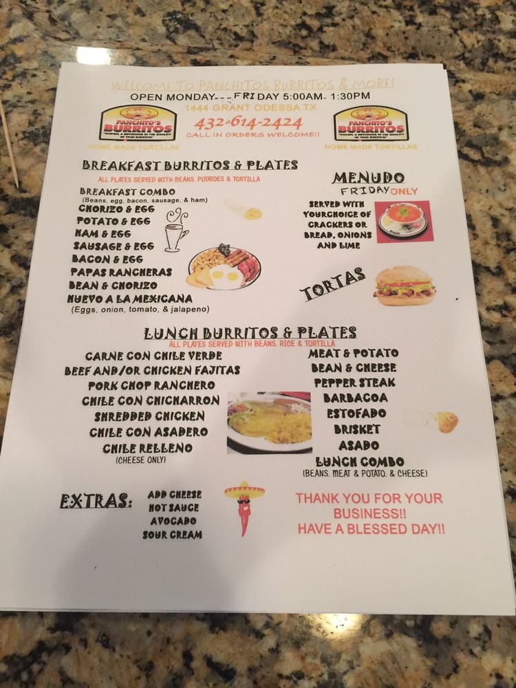 Panchitos Burritos Mexican 1444 S Grant Ave, Odessa, TX Restaurant Reviews Phone Number