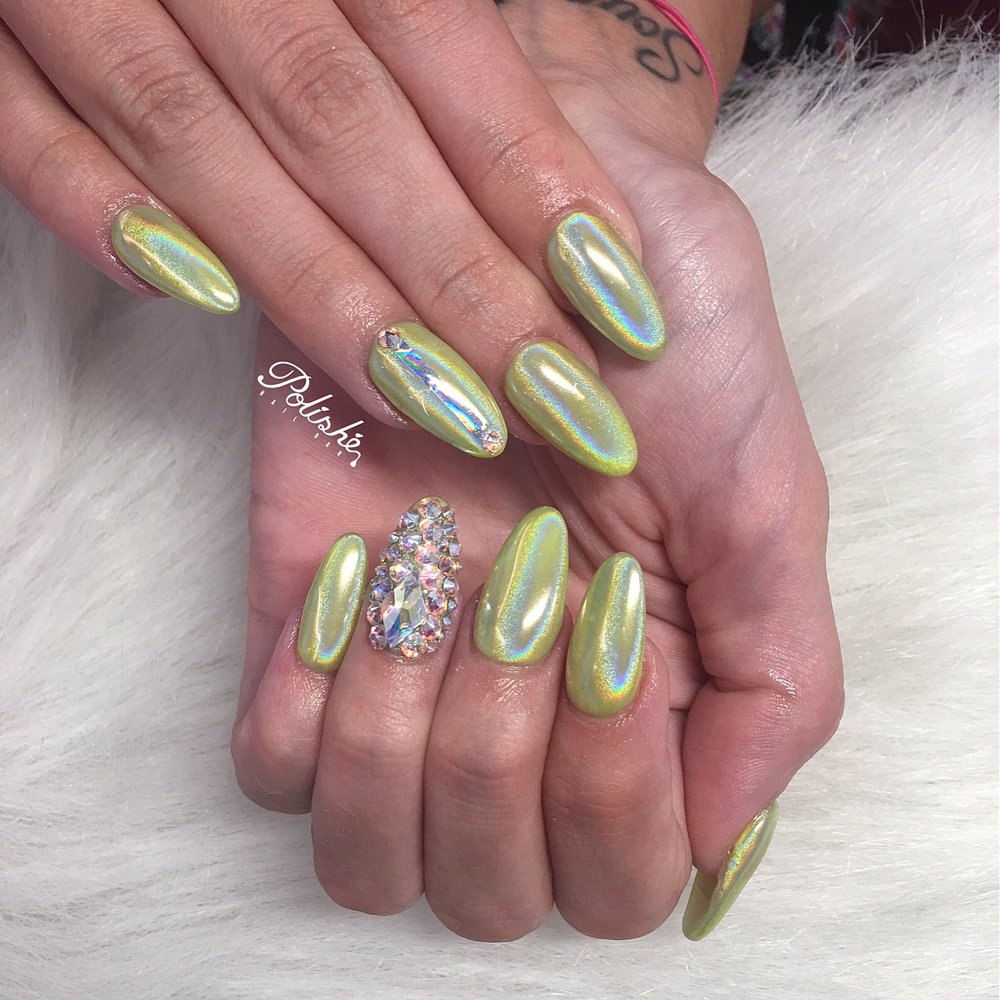 Holographic Nails With Fully Blinged Out Swarvoski Crystals And Photo Of Polishe Nail Bar Cypress Tx United States Holographic Nails With